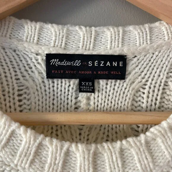 VGUC Madewell x Sezane Marin Cable Knit Sweater in Antique Cream Size XXS - Picture 4 of 8